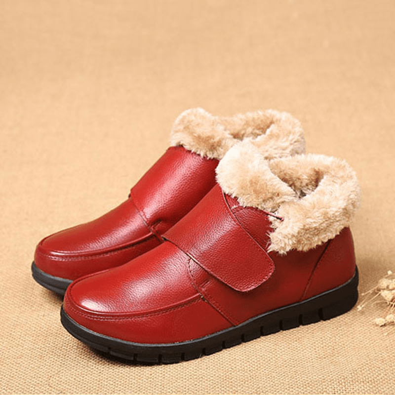 Genuine Leather Cotton Shoes Casual Slip on Fur Lining Boots