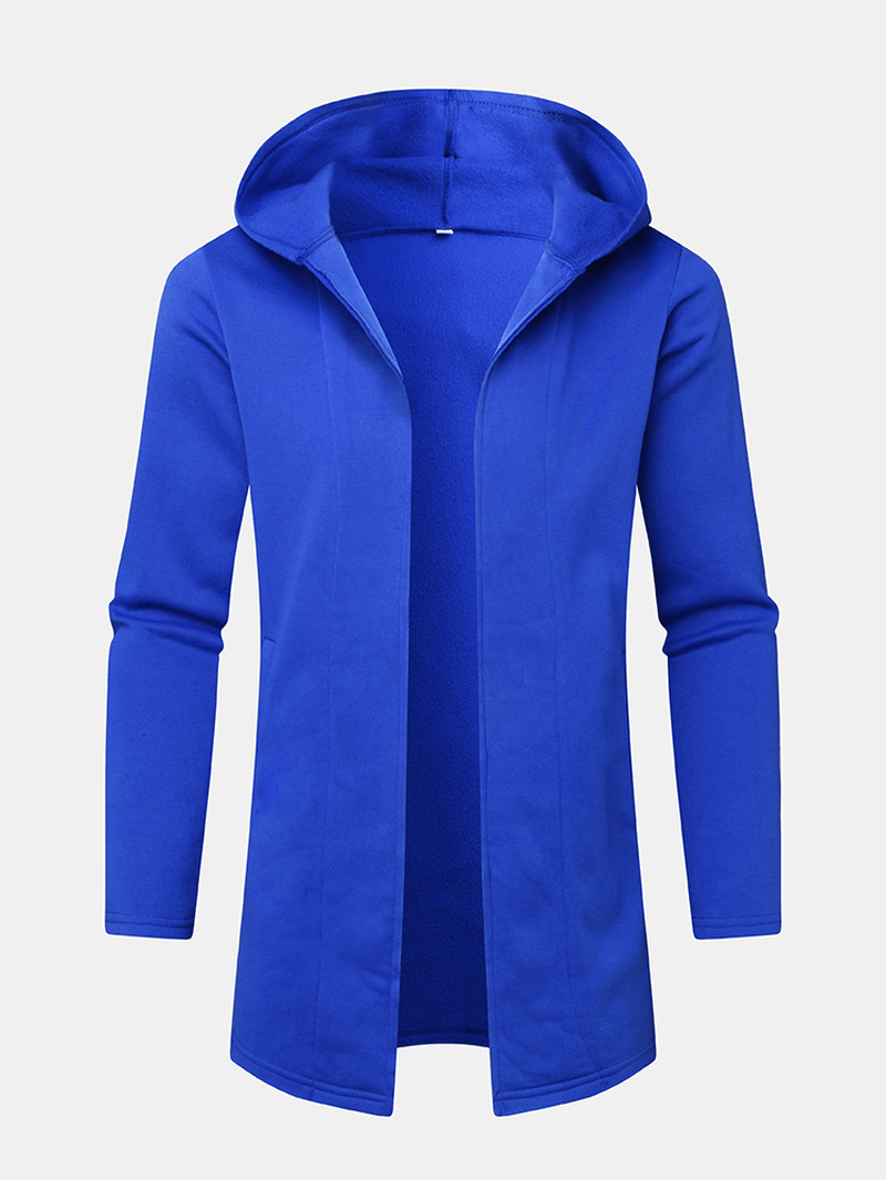 Mens Blue Open Front Long Sleeve Hooded Cardigans