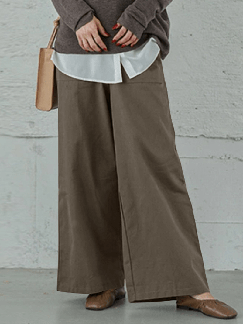 Women Casual Basic Solid Color Loose Wide Leg Pants with Pocket