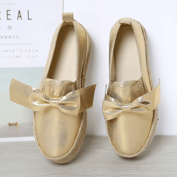 Large Size Women Casual Butterfly Knot Straw Platform Loafers