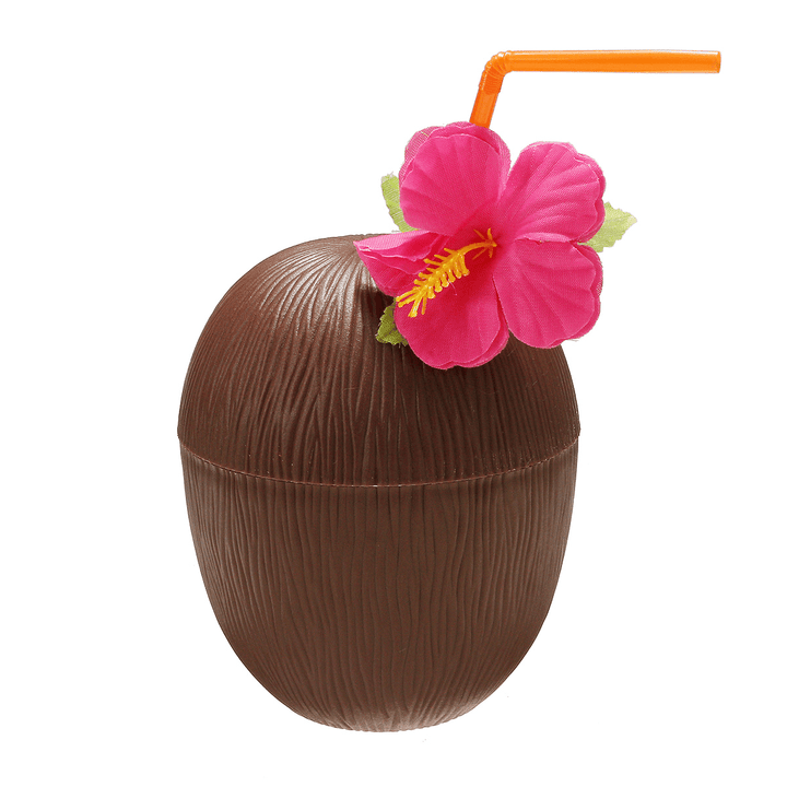 12Pcs Plastic Coconut Pineapple Cup W/ Straw Tropical Hawaiian Luau Hula Beach Pool Party Cup Decor