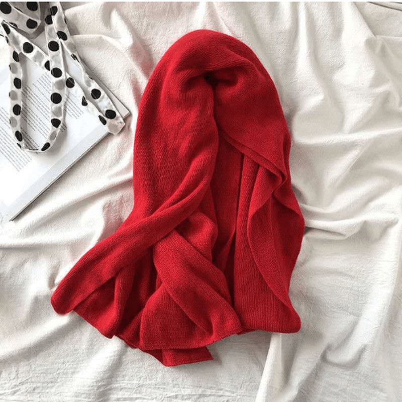 Pure Color Knitted Wool Scarf Women Autumn and Winter