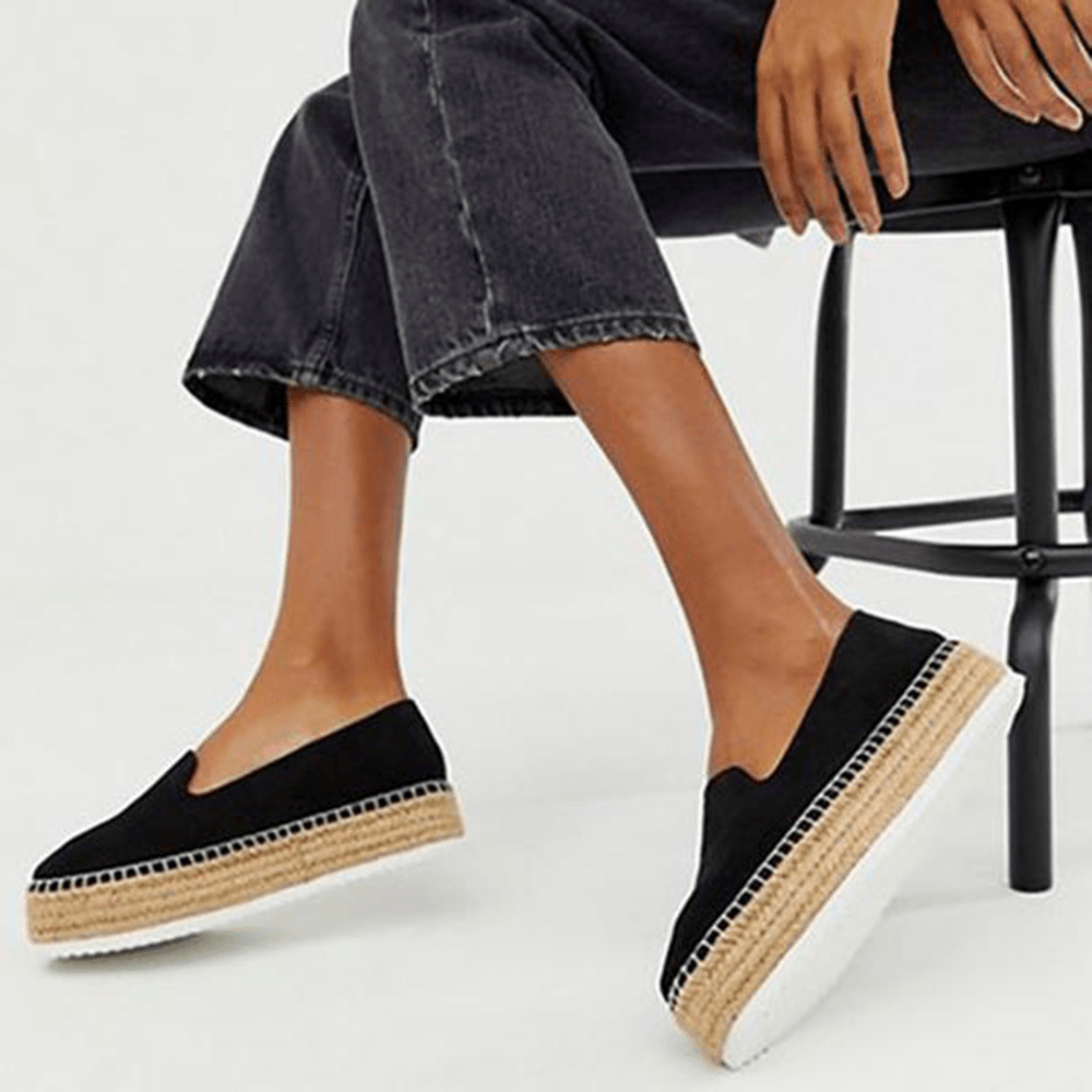 Women Suede Espadrilles Straw Braided Platform Loafers