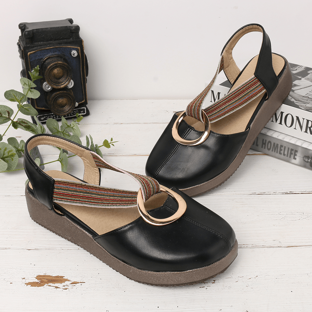 Women Casual Elastic Band Metal Hole Flats