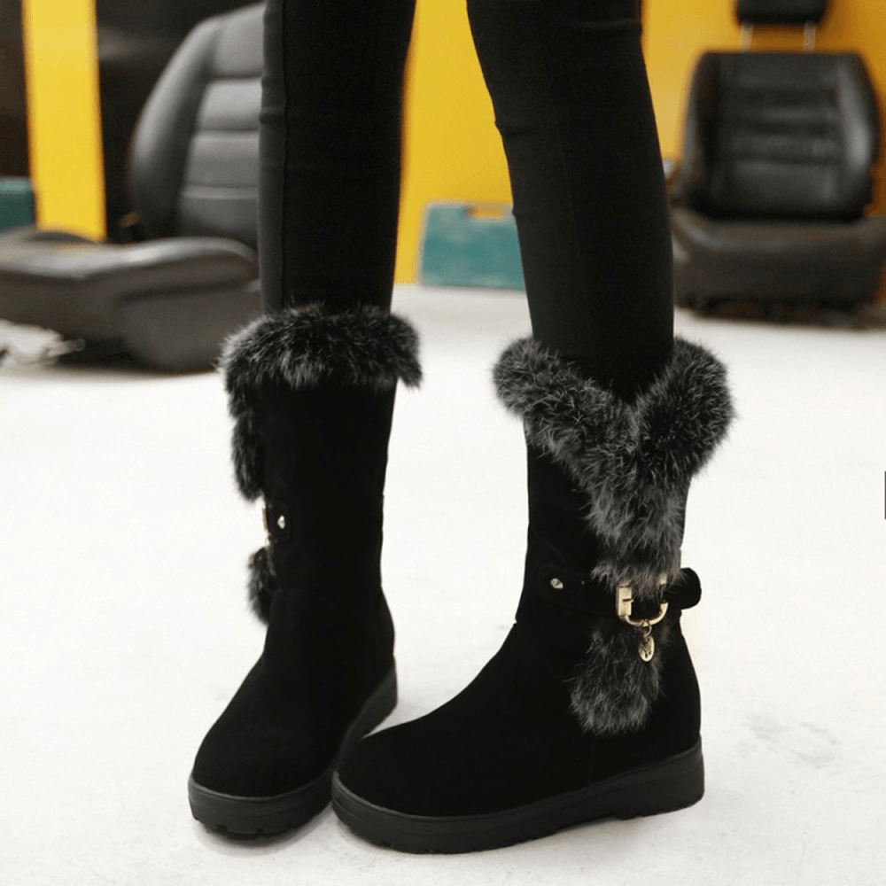 Plus Size Women Winter Plush Lining Buckle Decor Increased Heel Snow Boots