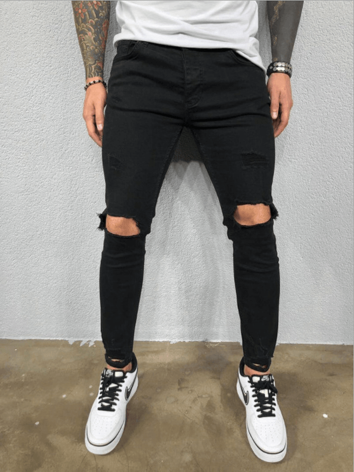 Men'S Ripped Elastic Feet Torn New Hot Style Trendy Jeans