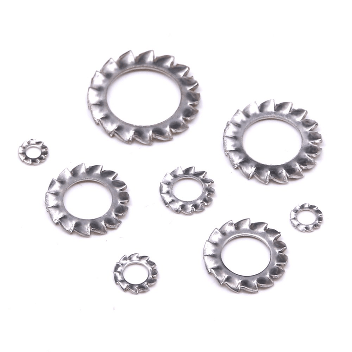 Suleve 300Pcs 304 Stainless Steel External Tooth Lock Washers Anti-Loosening Washer M2.5-M12 Assortment Kit