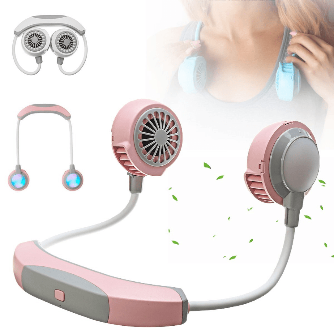 Mini USB Portable Fan Neck Fan Neckband with Rechargeable Battery Small Desk Fans Handheld Air Cooler Conditioner