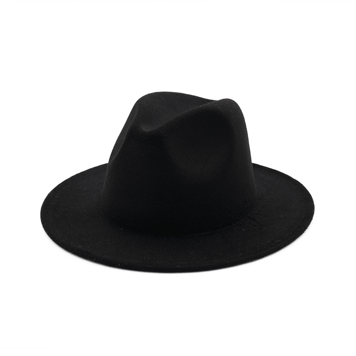 Ladies Black Hat Simple Woolen Top Hat Flat Brim Big Brim Jazz Hat