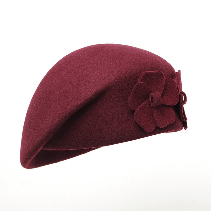 Women'S Beret Wool Hat Warm Wedding Hat with Flower - MRSLM