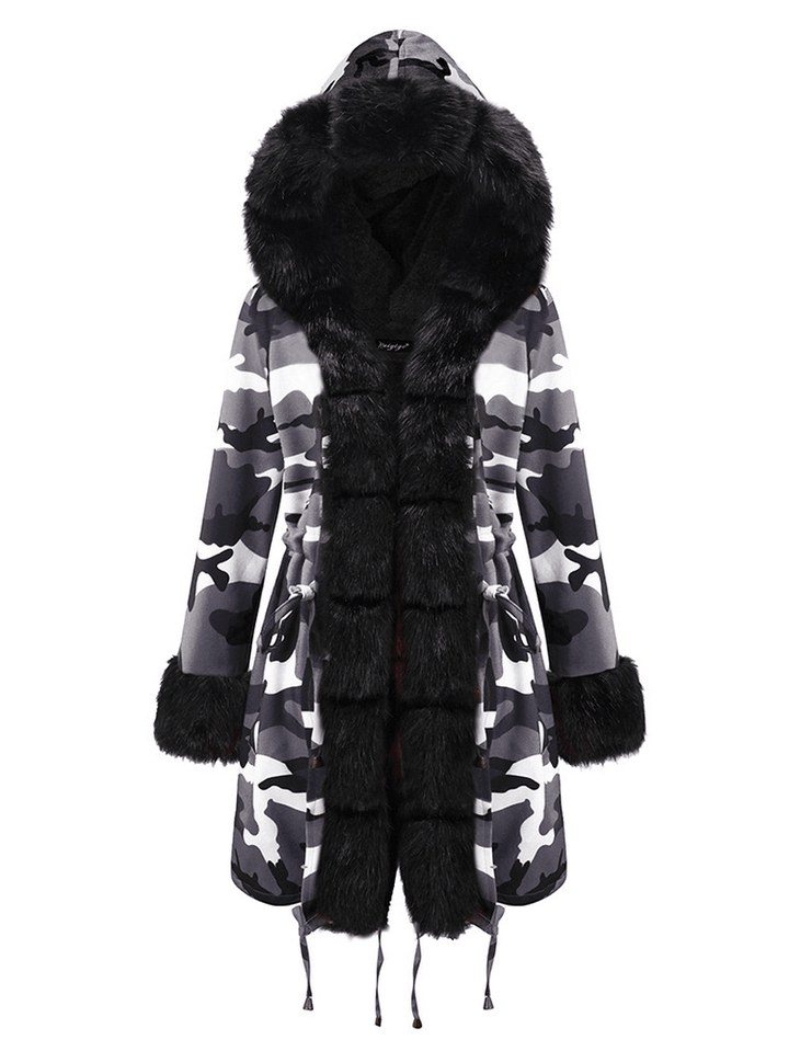 Long Sleeve Print Fur Collar Hooded Thick Coats - MRSLM