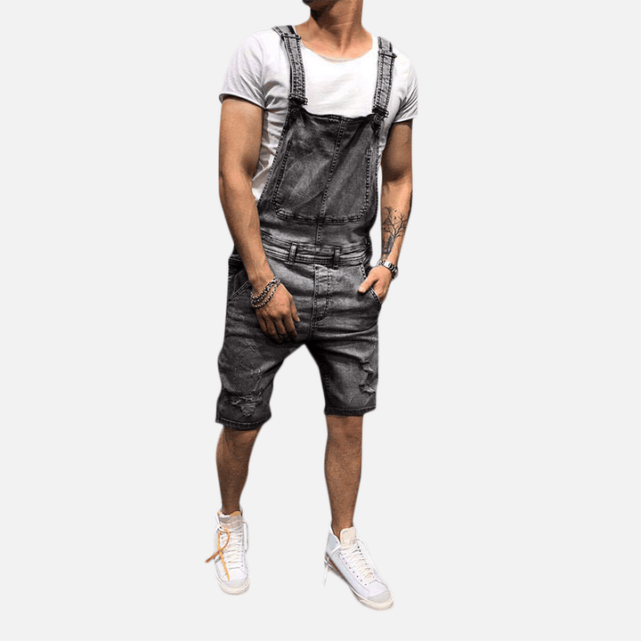 Men Slim Fit Denim Short Casual Jumpsuit