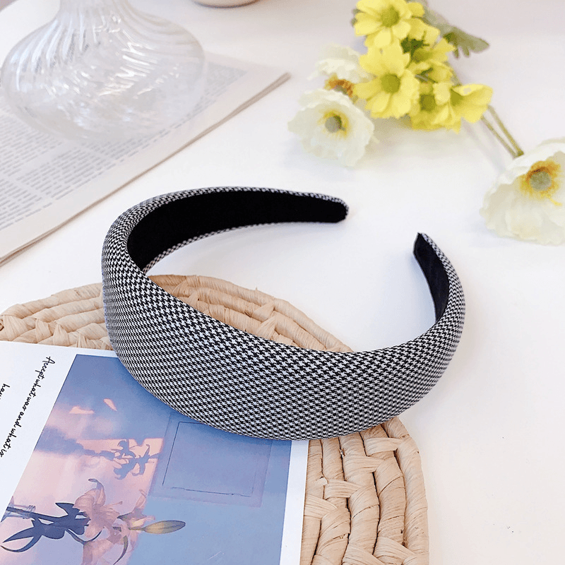 Houndstooth Sponge Headband Fashion Wide Edge Fabric