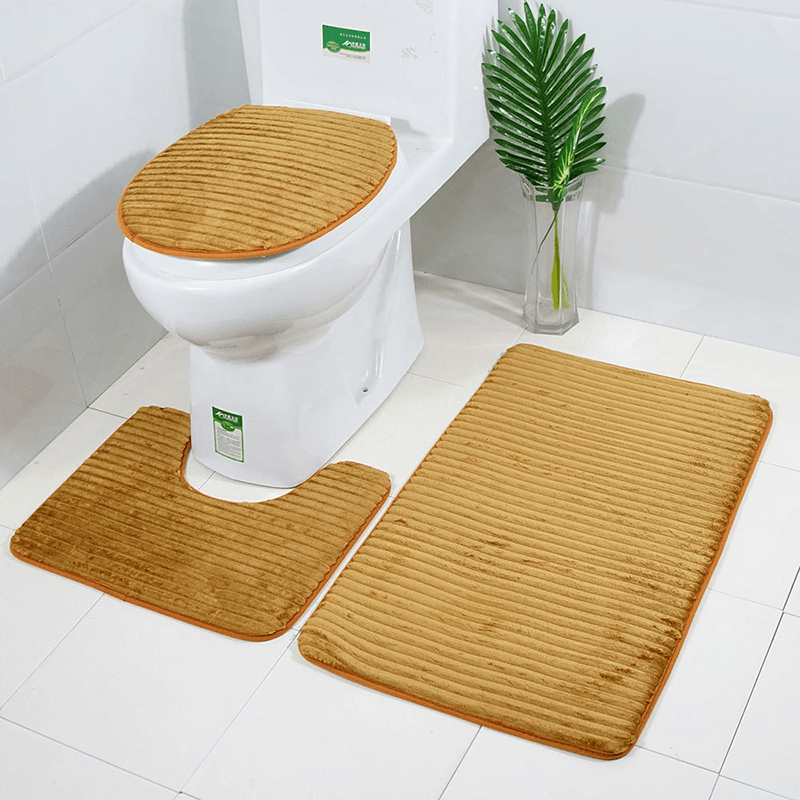 3Pcs Striped 3D Anti-Slip Bath Rug Toilet Mats Set Soft Absorbent Bathroom Carpet Toilet Lid Seat Cover Closestool Pad