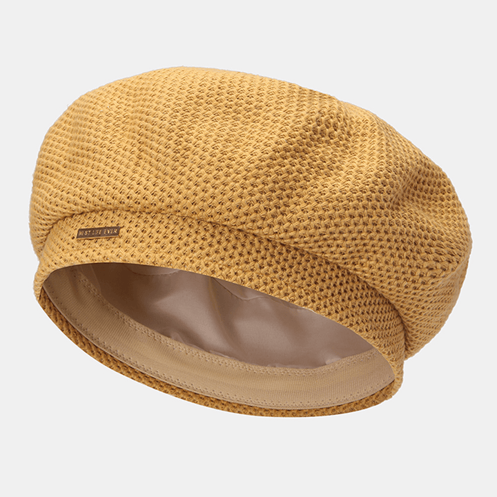 Women Cotton Mesh Breathable Metal Label Knitted Hat Fashion Wild Adjustable Beret Cap Painter Hat - MRSLM