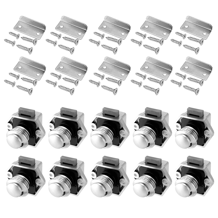 10Pcs Push Button Drawer Cupboard Door Catch Lock Caravan Rv Cabinet Latch Knob