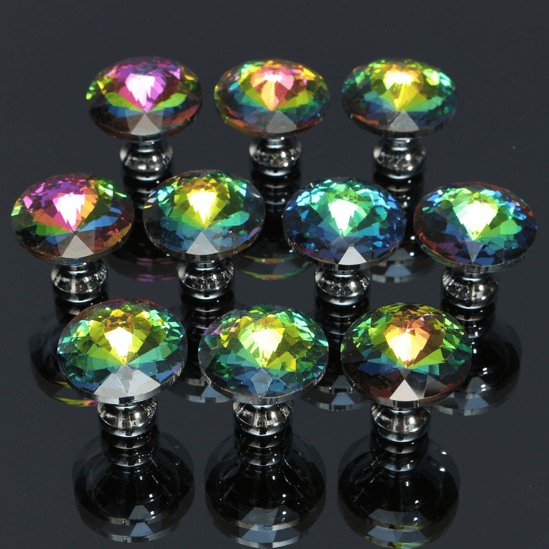 10Pcs 28Mm Diamond Crystal Shape Glass Cabinet Knob Cupboard Drawer Pull Handle