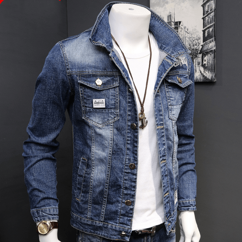 Men'S Denim Jacket Spring and Autumn New Men'S Korean Style Trend Student Slim Handsome Autumn Jacket