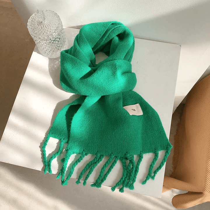 Pure Color Tassel Season Wool Knitted Couple Scarf