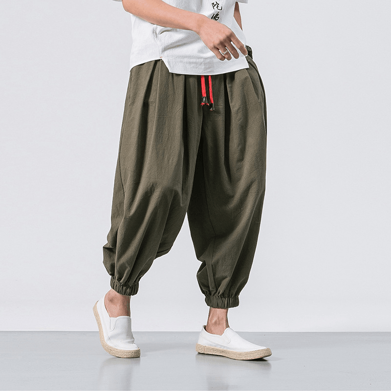 Loose Cotton Linen Trousers Men'S Wide-Leg Pants Harlan Feet Pants