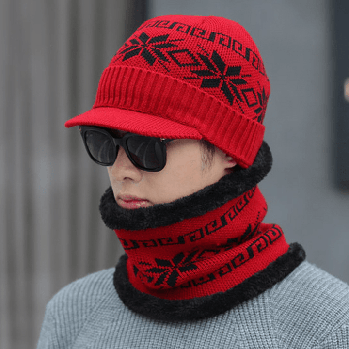 Unisex Men Winter Windproof Knit plus Velvet Hat Scarf Set - MRSLM