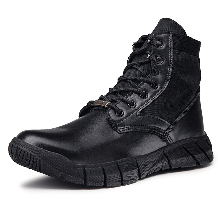 Men Breathable Soft Sole Leather Cloth Splicing Comfy Platform Solid Casual Sports Boots