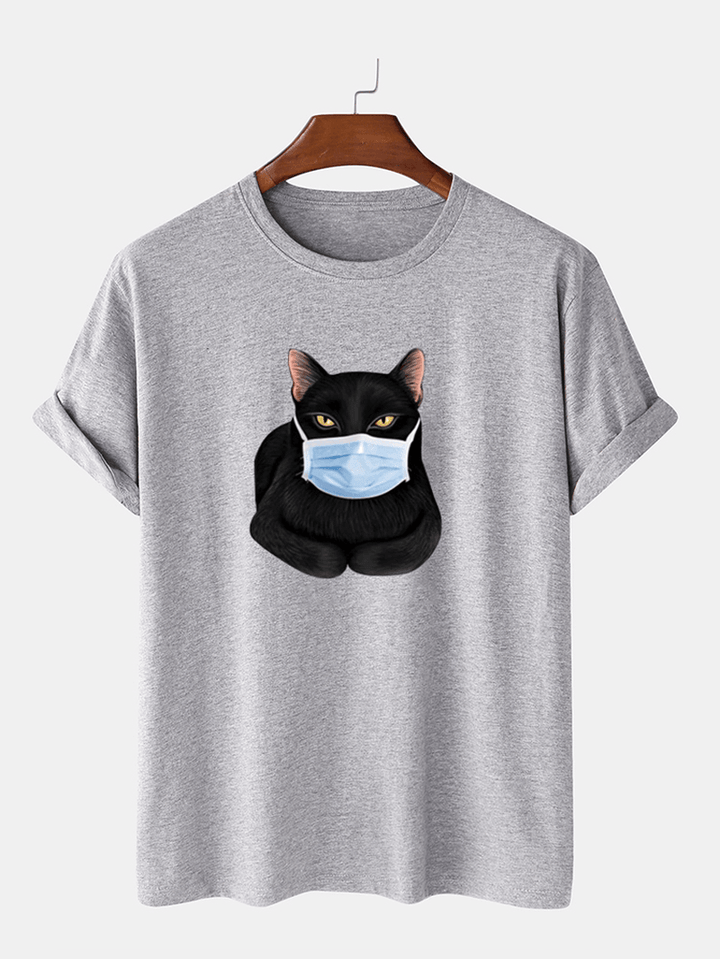 Fashion Cartoon Cat Mask Printing Short Sleeve O-Neck T-Shirts