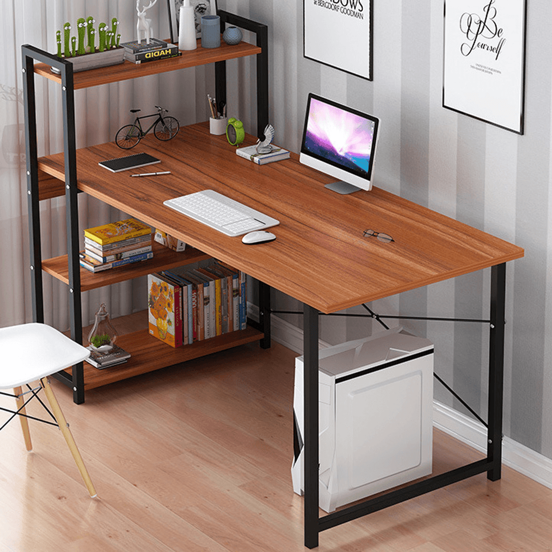 Computer Laptop Desk Writing Study Table Bookshelf Storage Rack Desktop Workstation with Storage Shelves Home Office Furniture