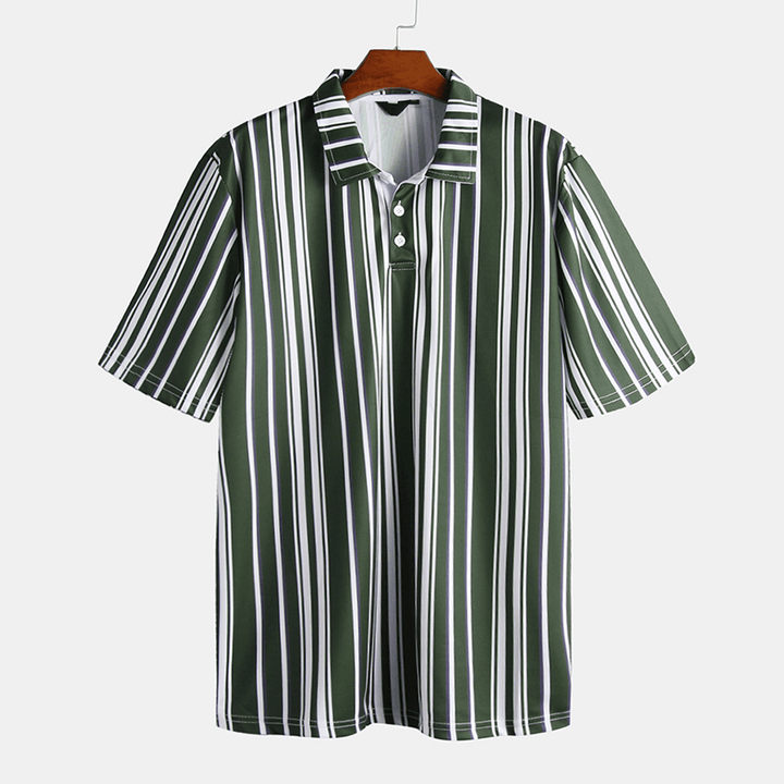 Mens Black White Stripes Printing Summer Golf Shirts - MRSLM