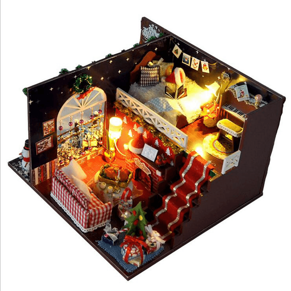 2020 Christmas DIY Miniature Dollhouse Decor Furniture Carnival Night Wooden Dolls House Decoration with LED Light Kits Gift Toys for Children