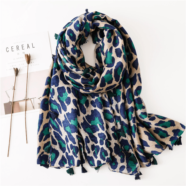 Leopard Print Cotton and Linen Silk Scarf Dual-Use Shawl