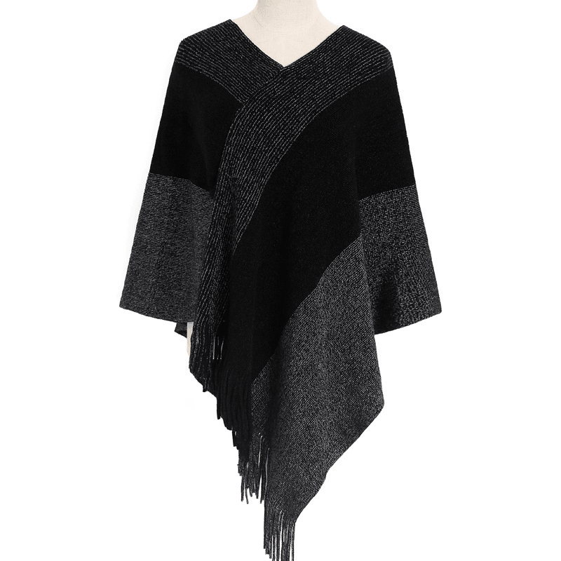 Knitted Shawl Cape Warm Tassel Cloak