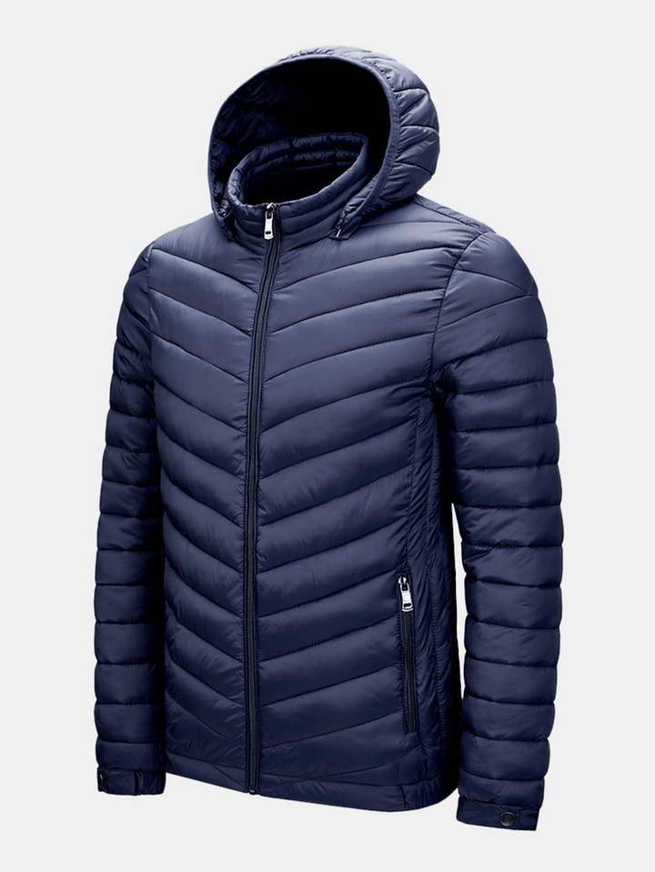 Mens Detachable Hooded Warm Long Sleeve Solid Color down Jacket - MRSLM