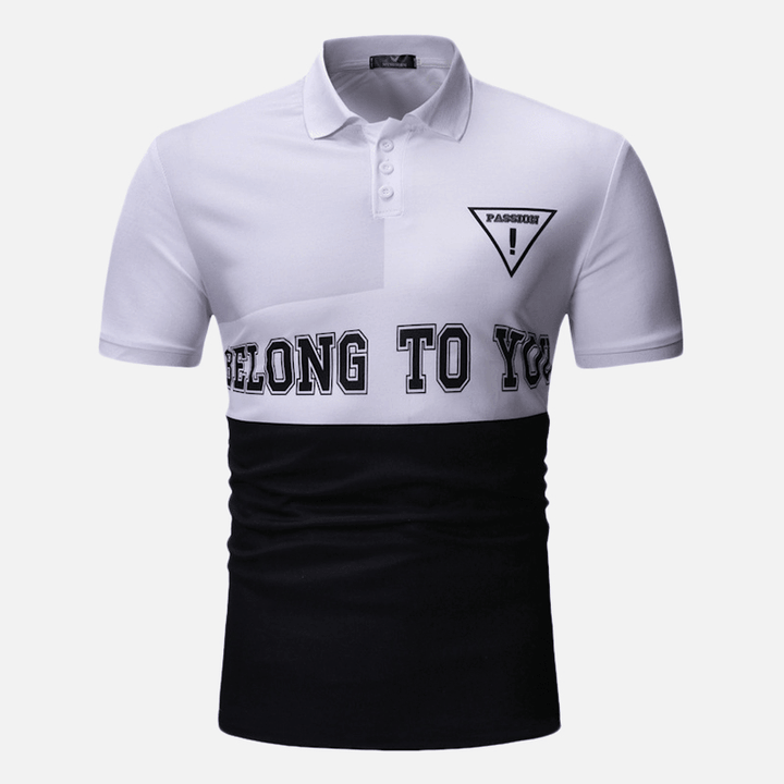 Men Color Block Letter Printed Muscle Fit Golf Shirt