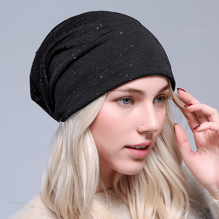 Women Autumn Warm Beanies Cap Solid Color Flexible Hip-Hop Skullies Bonnet