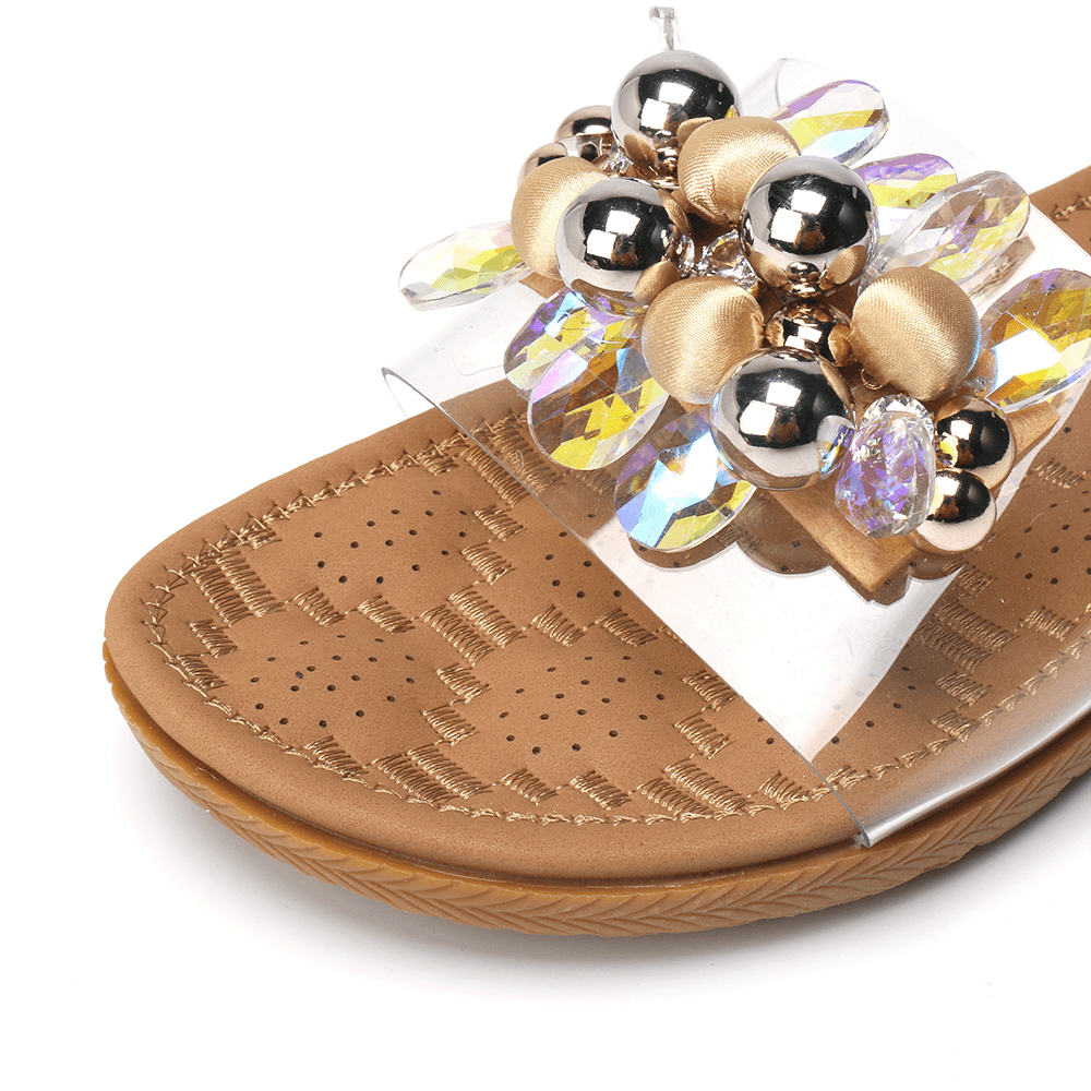 Lostisy Women Beach Beaded Decoration Flat Slippers