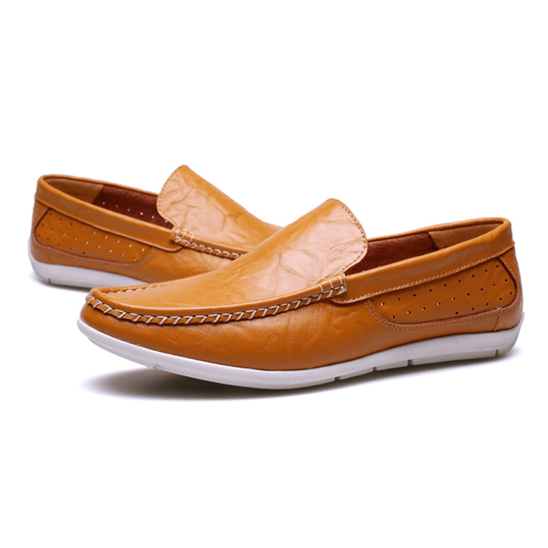 New Men Casual Outdoor Soft Comfortable Leather Slip on Flats Loafers Shoes