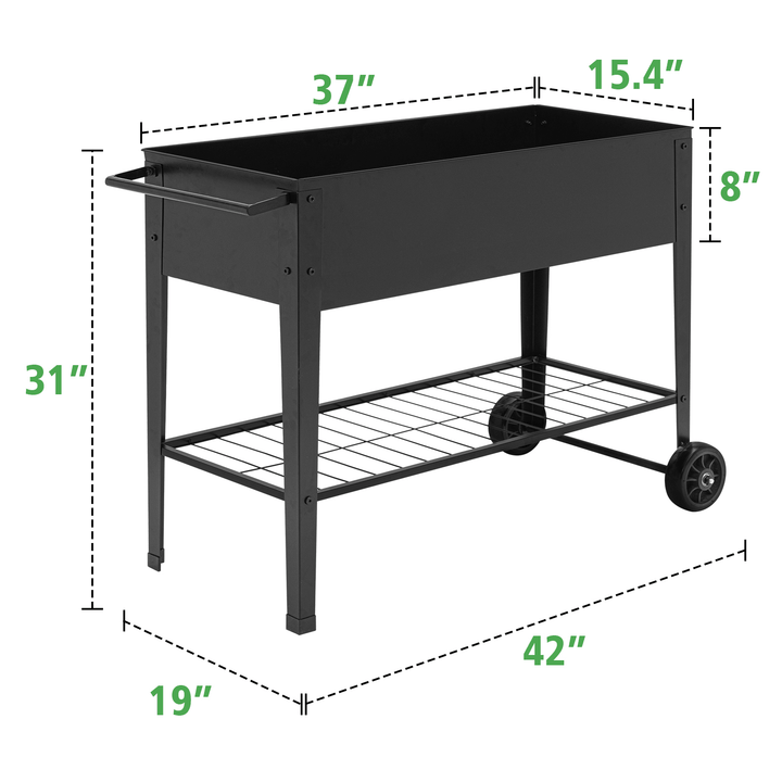 KINGSO Raised Garden Bed Elevated Planter Box Outdoor on Wheels Mobile Planter Garden Bed Box for Herb Vegetable Flower Backyard Patio Durable Steel Planter with Shelf, 42 L X 19 W X 31 H