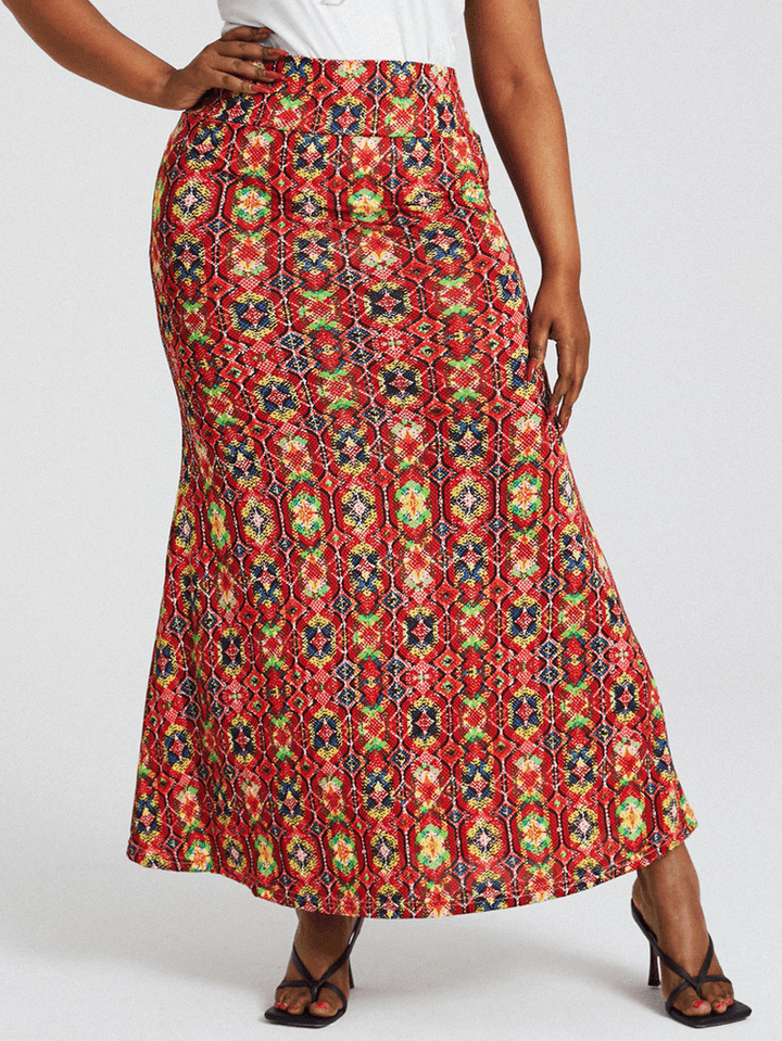 African Style Ethnic Print Buttocks High Waist Bodycon Long Skirt - MRSLM