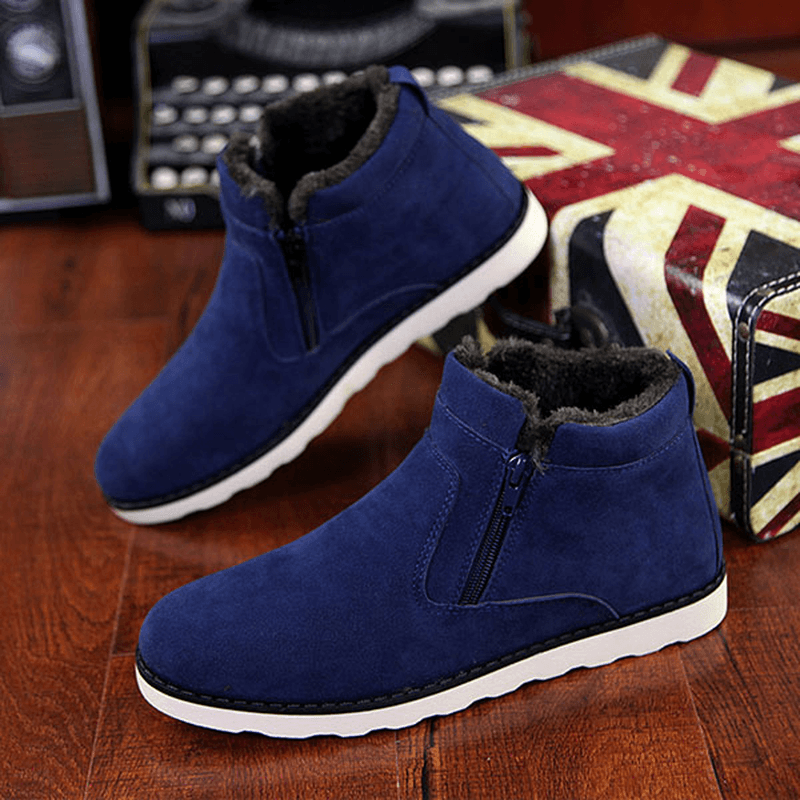 Men Comfortable Side Zipper Warm Fur Lining Suede Ankle Boots