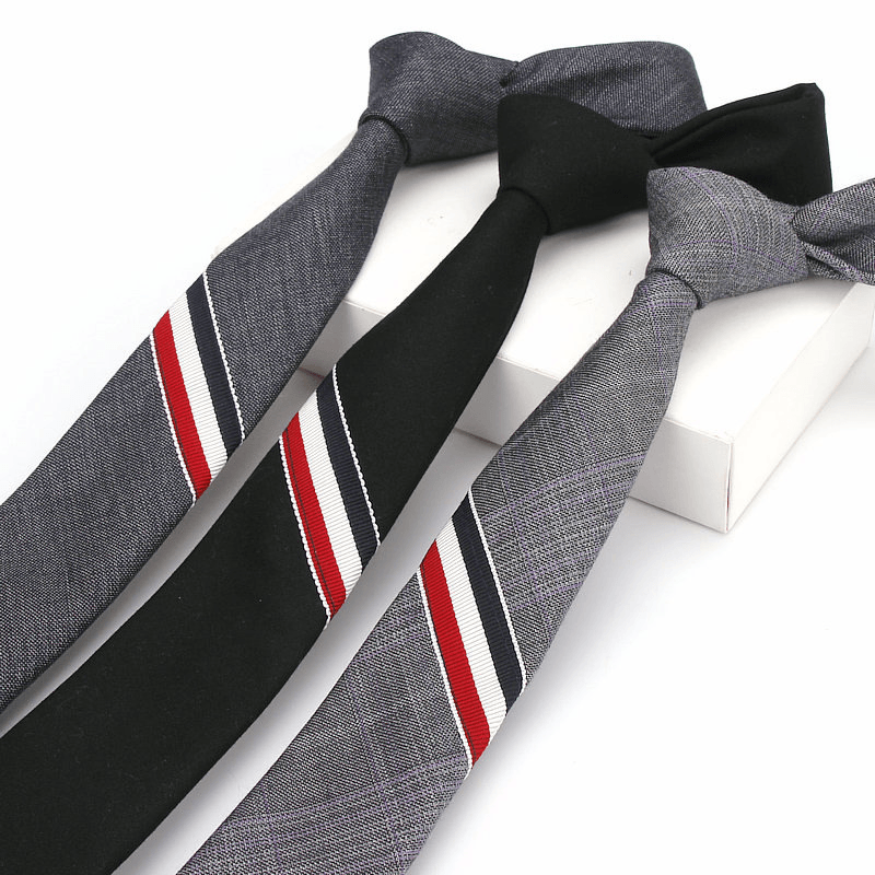 Men'S and Women'S British Super Narrow Casual Quality Cotton Tricolor Tie