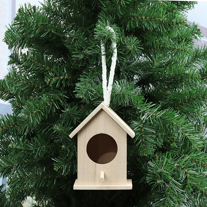 Wooden Bird House Feeder Wild Birds Nest Home Garden Nesting with Hanging Bird Net