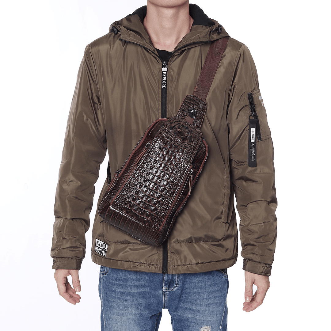 Men'S New Leather Crocodile Pattern Chest Bag Sling Backpack Crossbody Bags - MRSLM