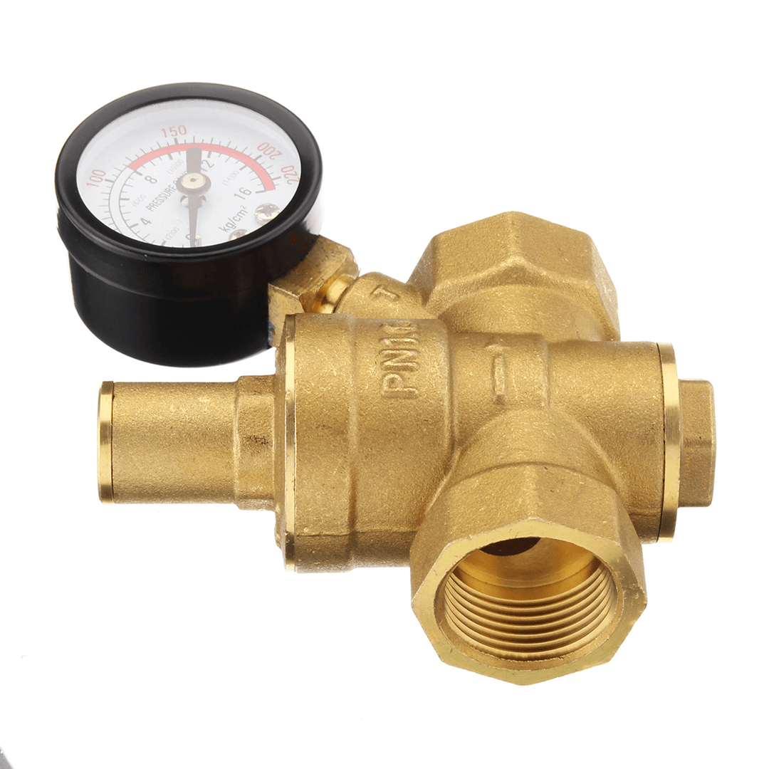 DN20 3/4" Adjustable Brass Water Pressure Regulator Reducer with Gauge Meter