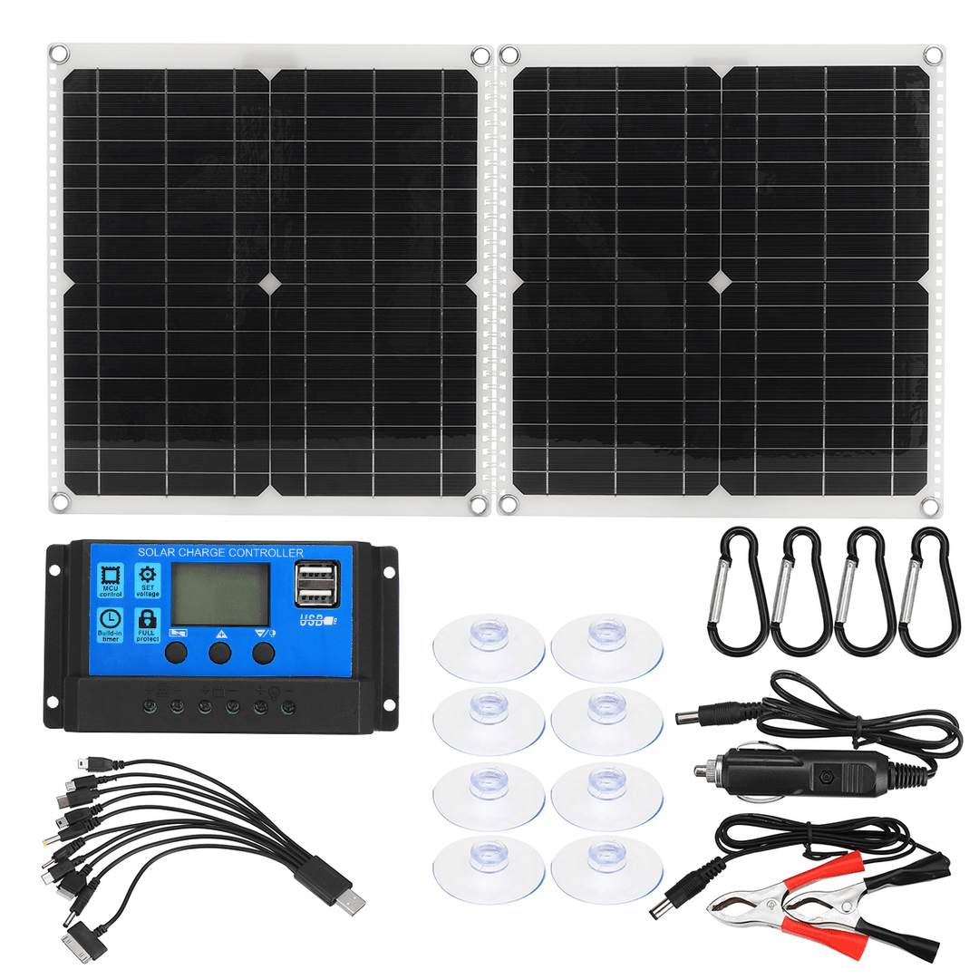 50W Foldable Solar Charging Panel 30-100A LCD Controller Solar Battery Charger Charging Kits