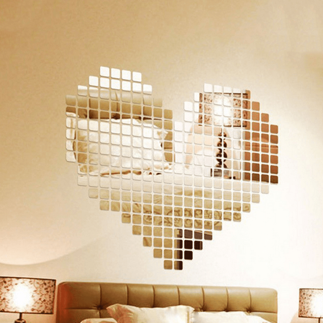 100PCS Living Room TV Background Wall Decoration Paste 3D Square Mirror Wall Sticker, Crystal 3D Acrylic Wall Paste