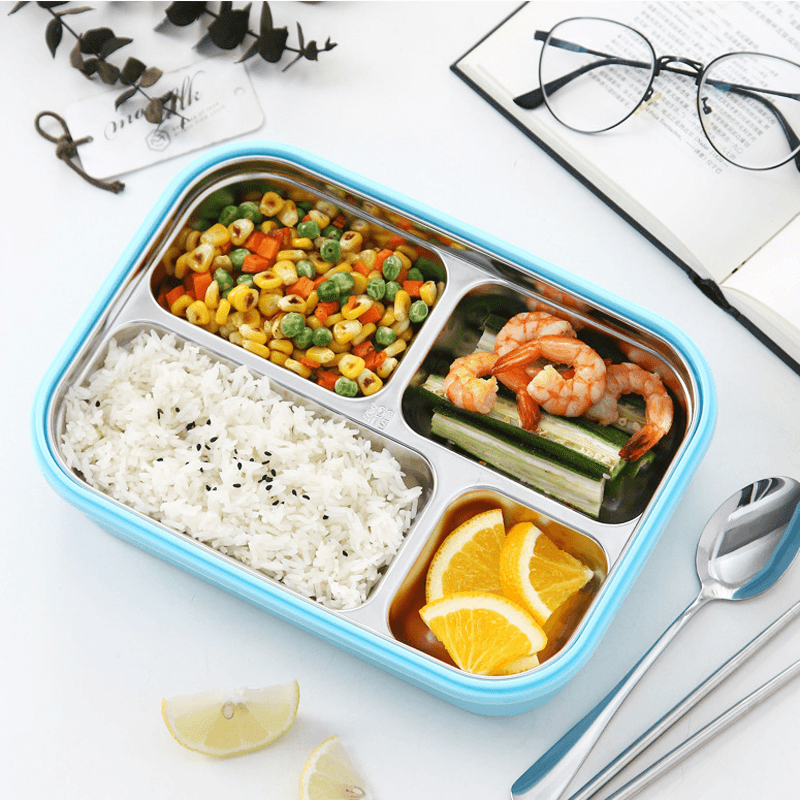 304 Stainless Steel Insulated Bento Lunch Box Leak-Proof with 4 Compartments for Outdoor Camping Picnic