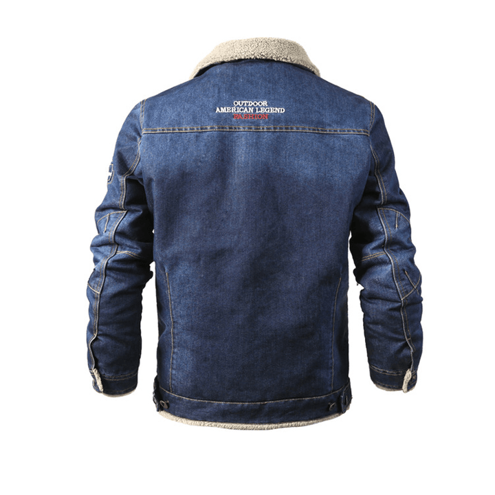 Mens Thick Warm Fleece Turn down Collar Winter Denim Jacket