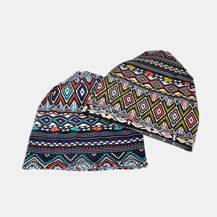 Women Winter Cotton Geometric Pattern Beanie Cap