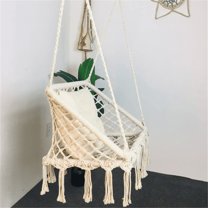 Macrame Hammock Chair Hanging Cotton Seat Rope Hammock Tassel Swing Bed Porch